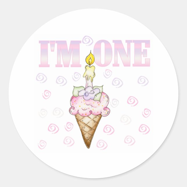 Ice Cream Cone Cake I'm One Classic Round Sticker (Front)