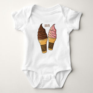 Ice cream cone cartoon illustration  baby bodysuit