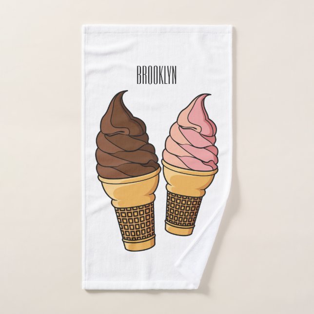 Ice cream cone cartoon illustration  bath towel set (Hand Towel)