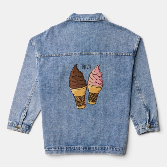 Ice cream cone cartoon illustration  denim jacket (Back)