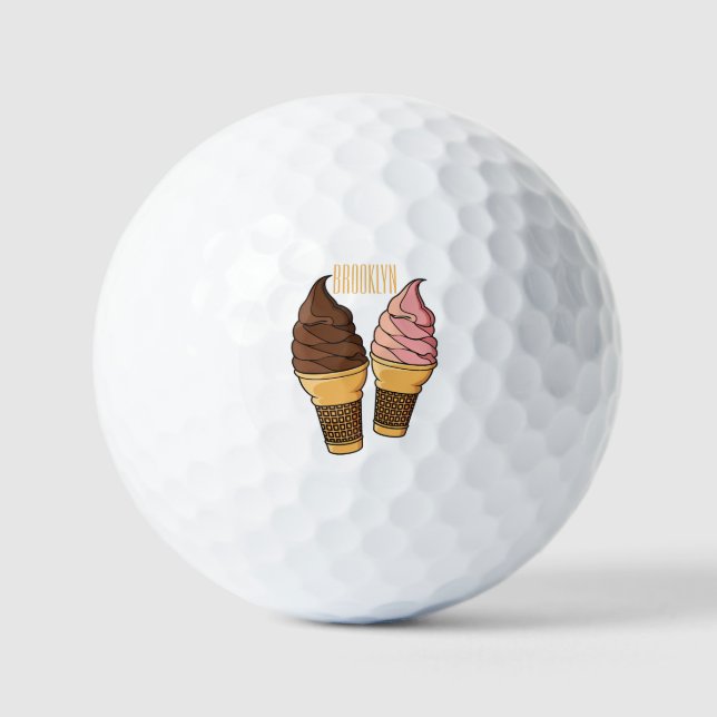 Ice cream cone cartoon illustration  golf balls (Front)