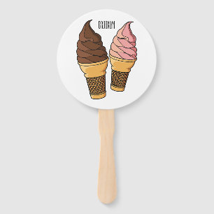 Ice cream cone cartoon illustration  hand fan