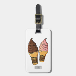 Ice cream cone cartoon illustration luggage tag