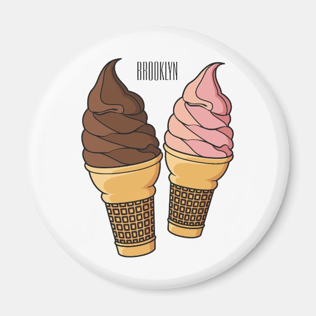 Ice cream cone cartoon illustration  magnet (Front)