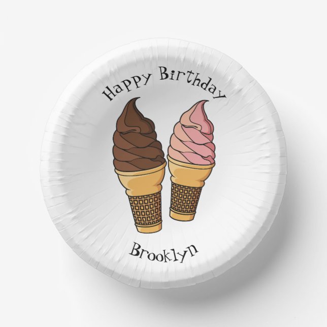 Ice cream cone cartoon illustration paper plate (Front)