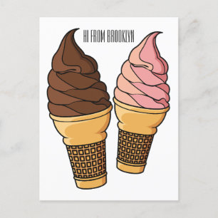 Ice cream cone cartoon illustration postcard