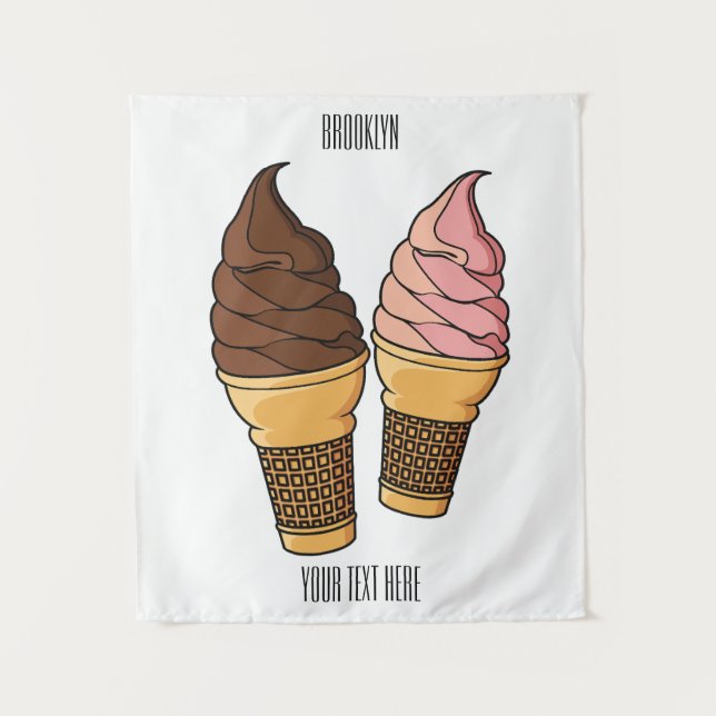 Ice cream cone cartoon illustration  tapestry (Front)