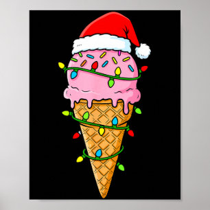 Ice Cream Cone Christmas Lights Santa Hat Food Xma Poster