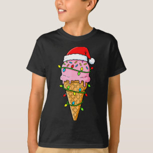Ice Cream Cone Christmas Lights Santa Hat Food Xma T-Shirt