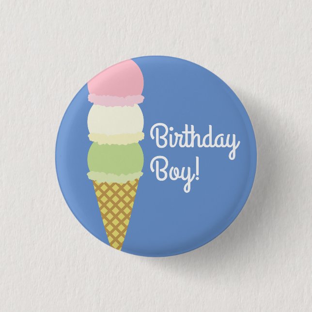 Ice Cream Cone Cute 1st Birthday Button Pin (Front)