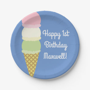 Ice Cream Cone Cute 1st Birthday Plates