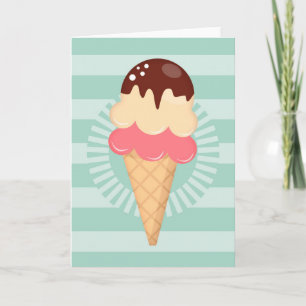 Ice Cream Cone - Cute Chocolate Vanilla Mint Green Card
