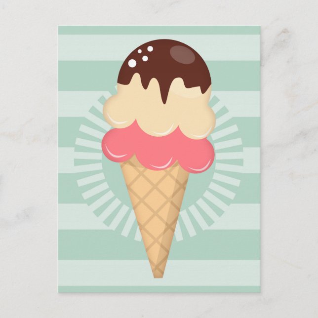 Ice Cream Cone - Cute Chocolate Vanilla Mint Green Postcard (Front)
