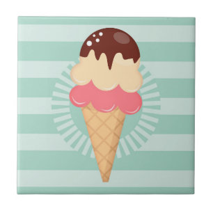 Ice Cream Cone - Cute Chocolate Vanilla Mint Green Tile