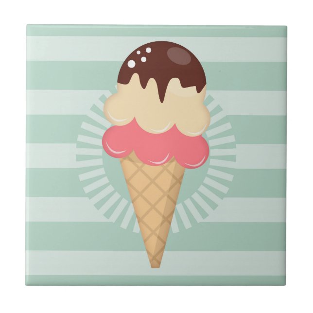 Ice Cream Cone - Cute Chocolate Vanilla Mint Green Tile (Front)