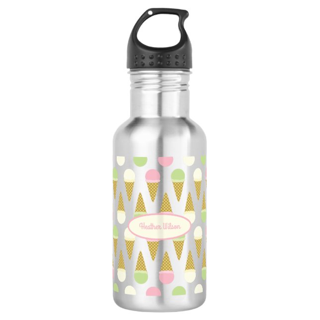 Ice Cream Cone Cute Kids Water Bottle with Name (Front)