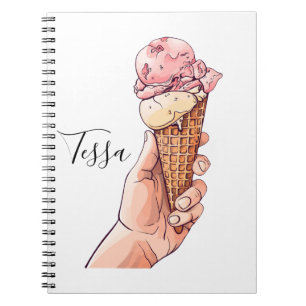 Ice Cream Cone Design Monogram Name Notebook