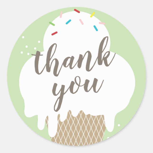 Ice cream cone green kids thank you classic round sticker (Front)