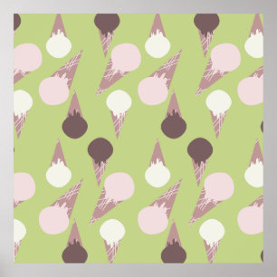 Ice Cream Cone Green Pattern Poster