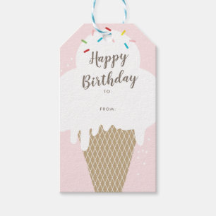 Ice cream cone happy birthday pink gift tags
