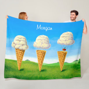 Ice Cream Cone - Hot Air Balloon Whimsical Art Fleece Blanket