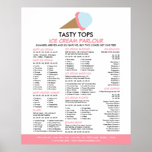 Ice Cream Cone, Ice Cream Parlour Menu Poster