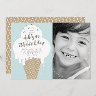 Ice cream cone kids birthday party invitation