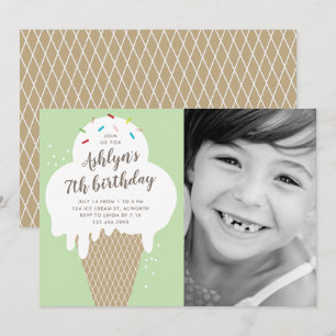 Ice cream cone kids birthday party invitation