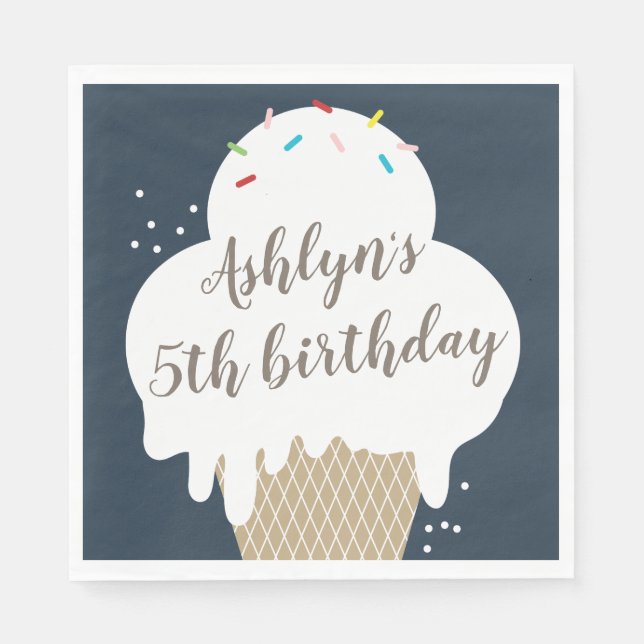 Ice Cream Cone Navy Blue Kids Birthday Party Napkin (Front)