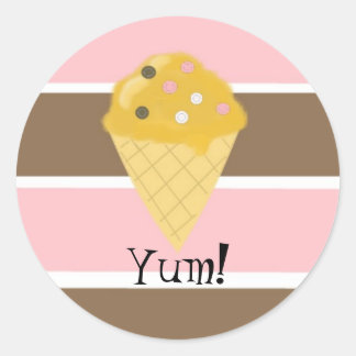 Ice Cream Cone on a Neapolitan Stripe Classic Round Sticker