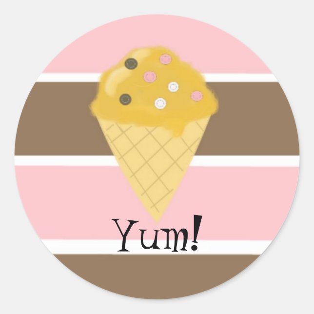 Ice Cream Cone on a Neapolitan Stripe Classic Round Sticker (Front)