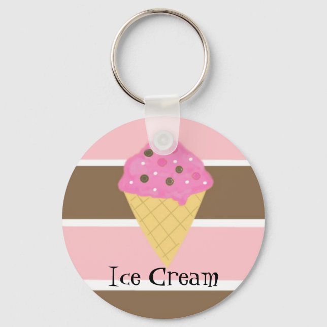 Ice Cream Cone on a Neapolitan Stripe Keychain (Front)