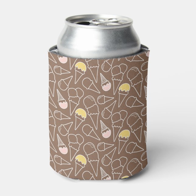 Ice Cream Cone Pattern on Brown Can Cooler (Can Front)