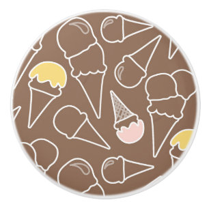 Ice Cream Cone Pattern on Brown Ceramic Knob