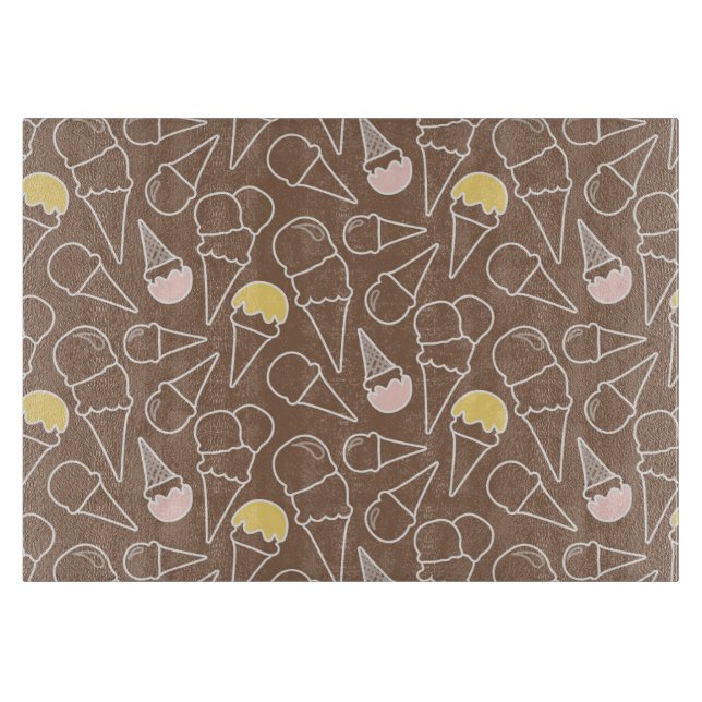 Ice Cream Cone Pattern on Brown Cutting Board (Front)