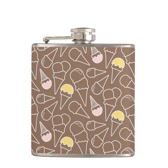 Ice Cream Cone Pattern on Brown Hip Flask (Front)