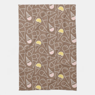Ice Cream Cone Pattern on Brown Kitchen Towel