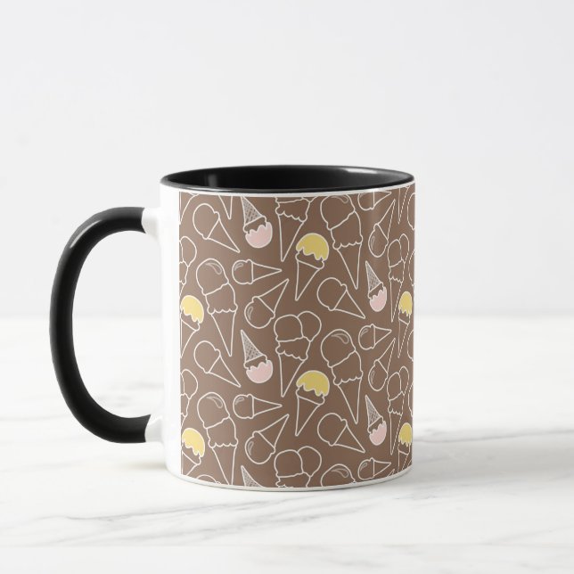 Ice Cream Cone Pattern on Brown Mug (Left)