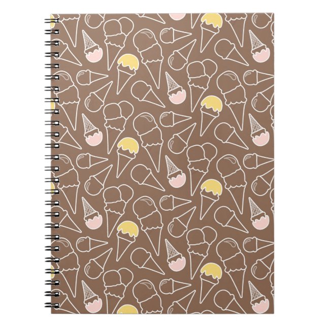 Ice Cream Cone Pattern on Brown Notebook (Front)