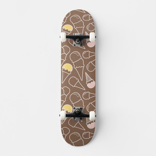 Ice Cream Cone Pattern on Brown Skateboard (Front)