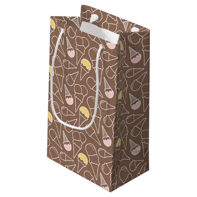 Ice Cream Cone Pattern on Brown Small Gift Bag (Back Angled)