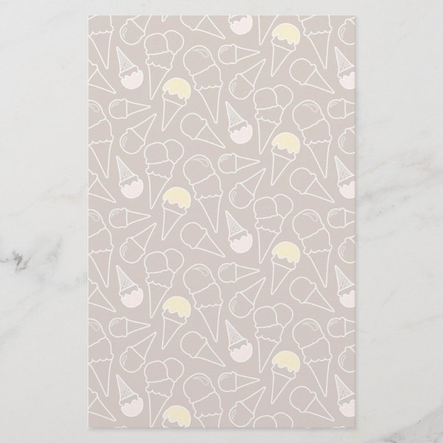Ice Cream Cone Pattern on Brown Stationery (Front)