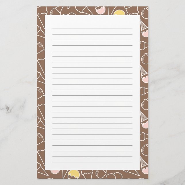 Ice Cream Cone Pattern on Brown Stationery (Front)