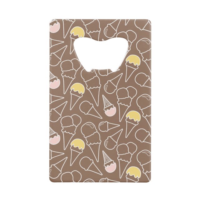 Ice Cream Cone Pattern on Brown Wallet Bottle Opener (Front)