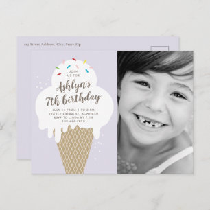 Ice Cream Cone Photo Kids Birthday Party Invitation Postcard