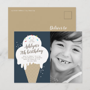 Ice Cream Cone Photo Kids Birthday Party Invitation Postcard