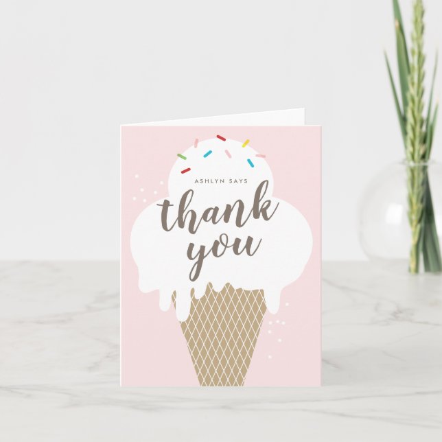 Ice Cream Cone Pink Girls Thank You Card (Front)