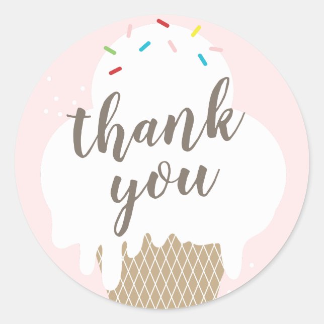 Ice cream cone pink kids thank you classic round sticker (Front)