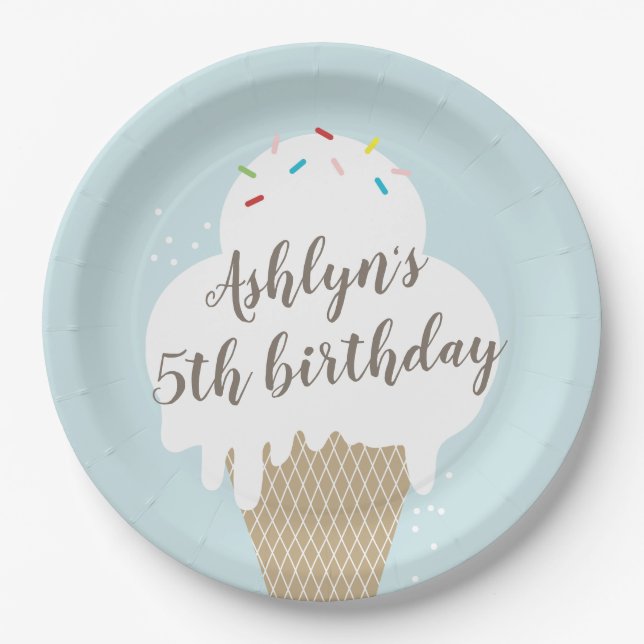 Ice Cream Cone Rainbow Sprinkles Kids Birthday Paper Plate (Front)