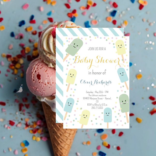 Ice Cream Cone Scoop Confetti Kids Baby Shower  Invitation (Creator Uploaded)